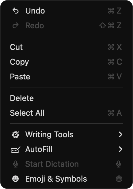 Frettler Edit menu showing editing and undo commands