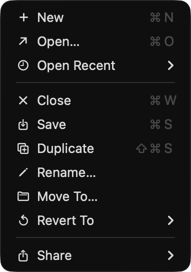 Frettler File menu showing document management commands