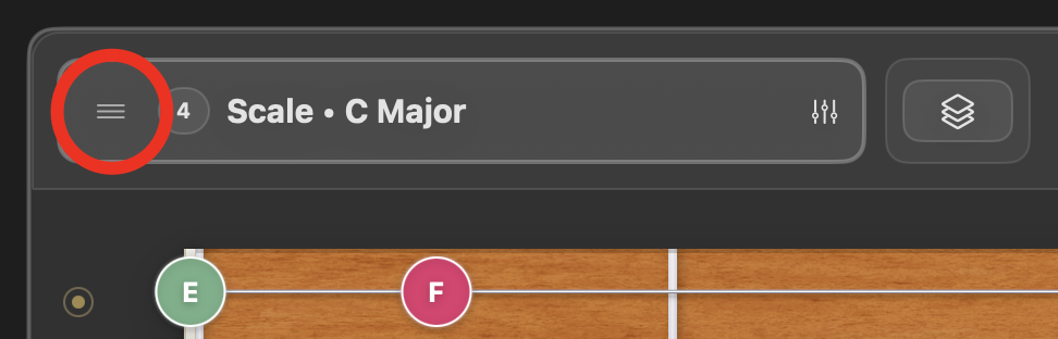 Frettler fretboard panel title showing the drag handle used to reorder panels