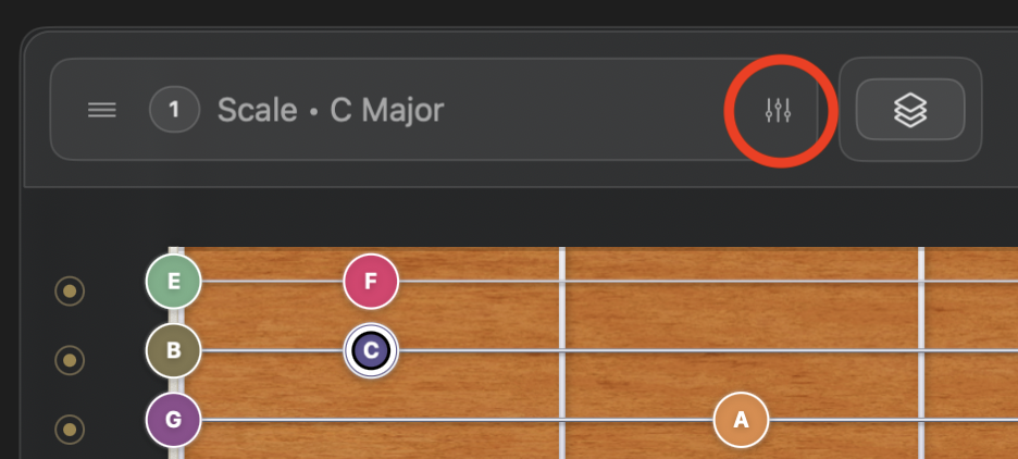 Frettler fretboard panel showing the configuration and Scale Harmony controls