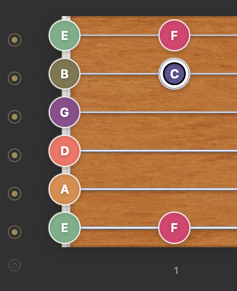 Frettler fretboard string visibility controls with all strings enabled