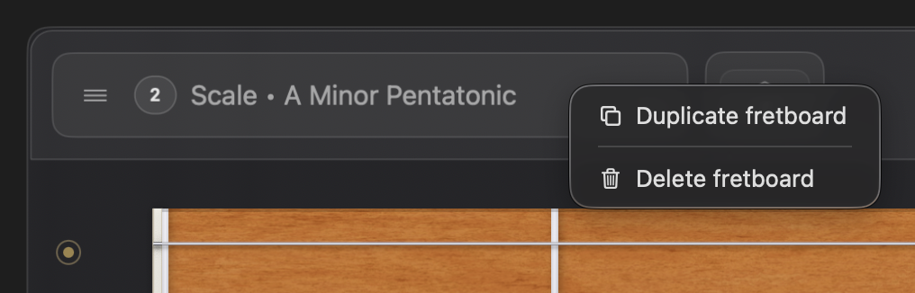 Frettler fretboard title context menu with duplicate and delete commands