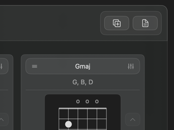 Frettler chord organiser panel showing the Add Chord and notepad controls