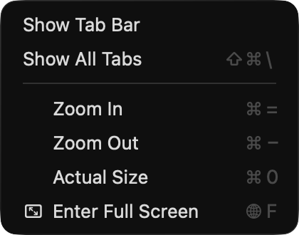 Frettler View menu showing tabbed window commands